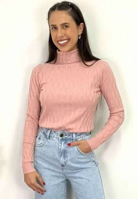 BLUSA GOLA ALTA DE LÃ FEMININA  COSH JEANS - Rosa