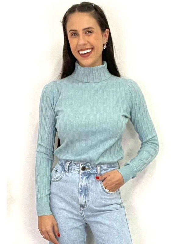 BLUSA GOLA ALTA DE LÃ FEMININA  COSH JEANS - Azul