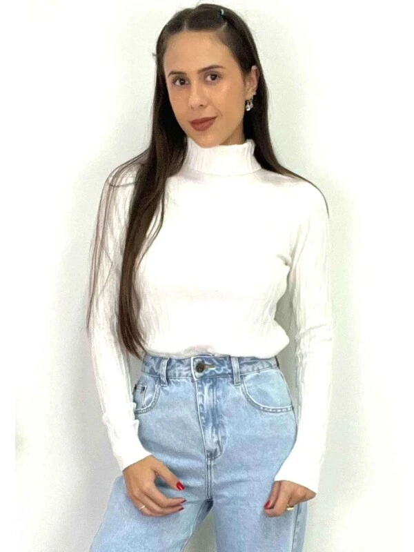 BLUSA GOLA ALTA DE LÃ FEMININA  COSH JEANS - Off white