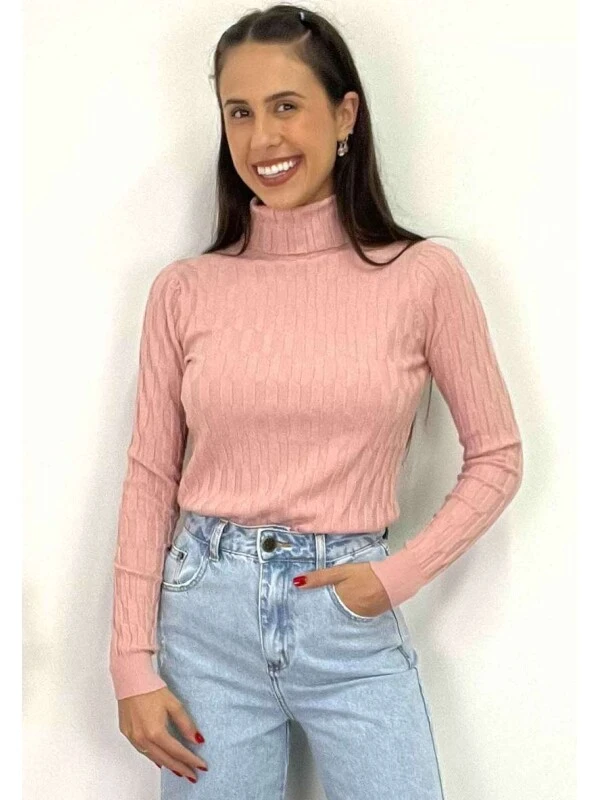 BLUSA GOLA ALTA DE LÃ FEMININA  COSH JEANS - Rosa
