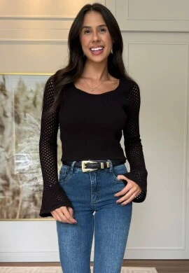 BLUSA JAQUE MANGA FLARE - COSH JEANS - Preto