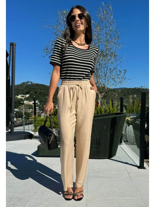 BLUSA LISTRADA FEMININA CANELADA - COSH - Preto/creme