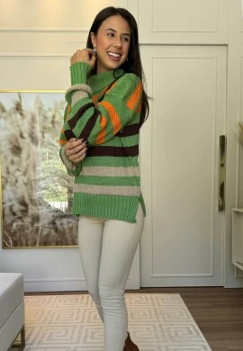 BLUSA LISTRADA GOLA ALTA - COSH JEANS - Verde