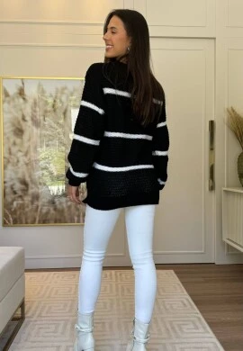 BLUSA LISTRADA LONGA - COSH JEANS - Preto