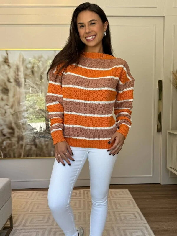 BLUSA LISTRADA TRICOLOR - COSH JEANS - Laranja