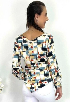 BLUSA MANGA ¾ GEOMETRICA  COSH JEANS - Azul