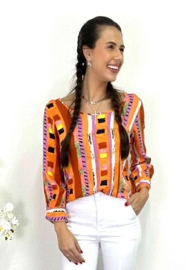 BLUSA MANGA ¾ GEOMETRICA  COSH JEANS - Laranja