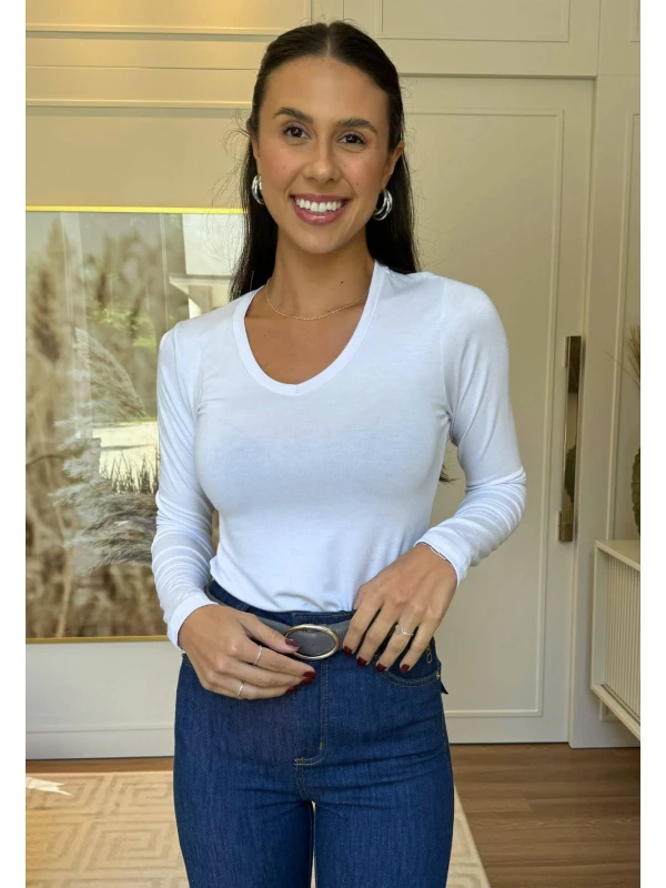 BLUSA MANGA LONGA FEMININA DE VISCO - COSH JEANS - Branco
