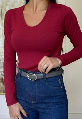 BLUSA MANGA LONGA FEMININA DE VISCO - COSH JEANS - Vermelho