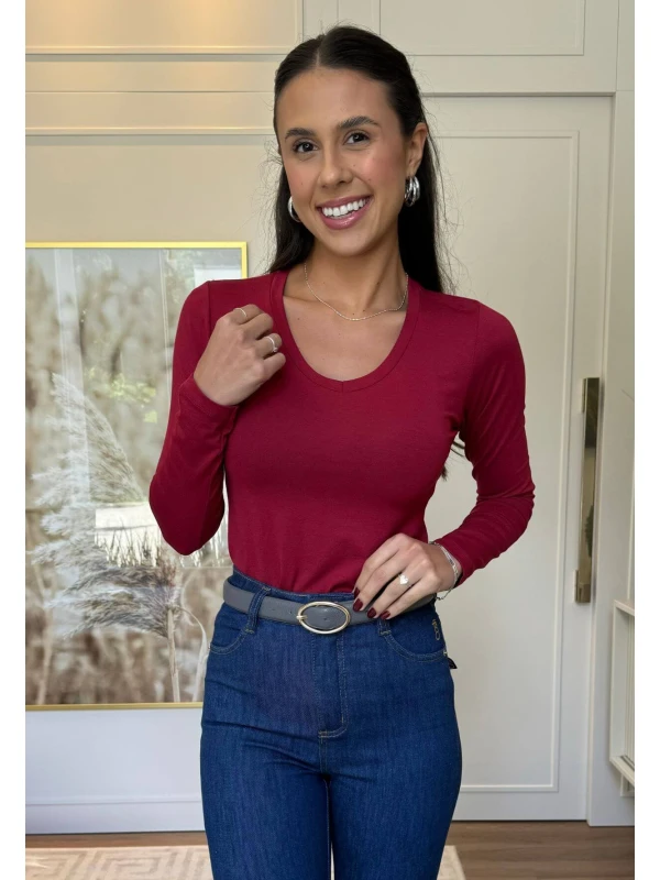 BLUSA MANGA LONGA FEMININA DE VISCO - COSH JEANS - Vermelho