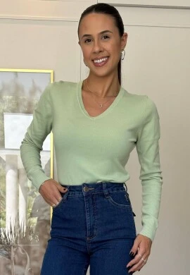 BLUSA MODAL BASICA GOLA V - COSH JEANS - Verde claro
