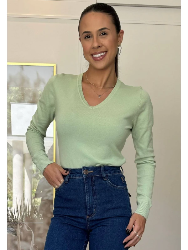 BLUSA MODAL BASICA GOLA V - COSH JEANS - Verde claro