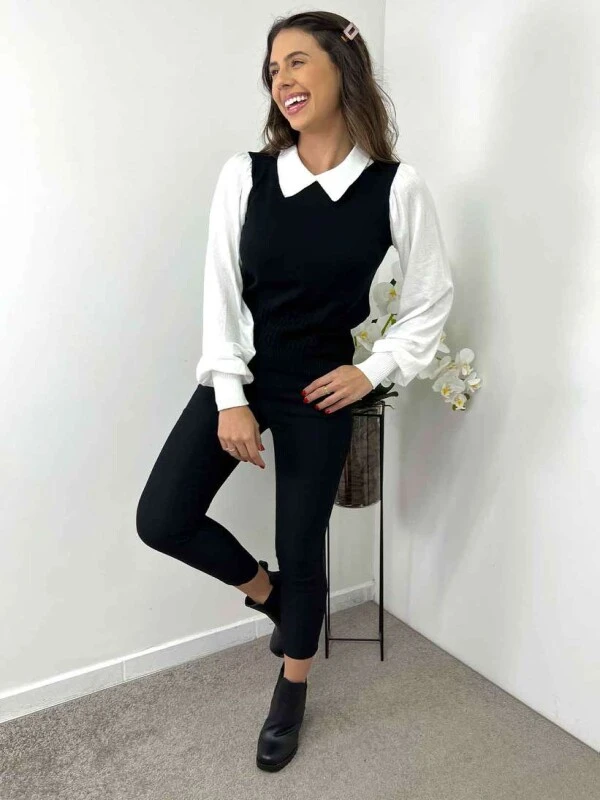 BLUSA MODAL GOLA POLO FEMININA - COSH JEANS - Preto