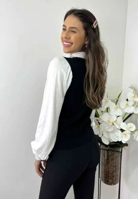 BLUSA MODAL GOLA POLO FEMININA - COSH JEANS - Preto