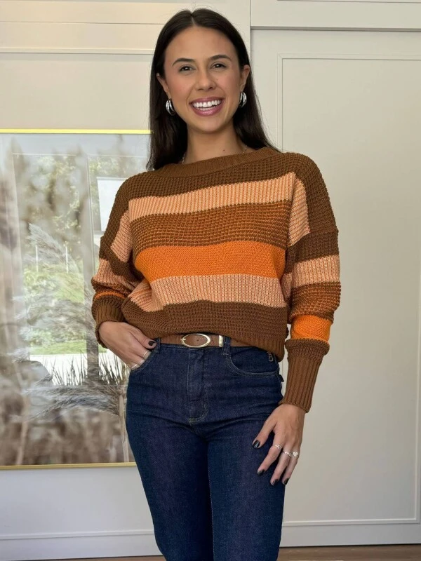 BLUSA MODAL LISTRAS - COSH JEANS - Laranja