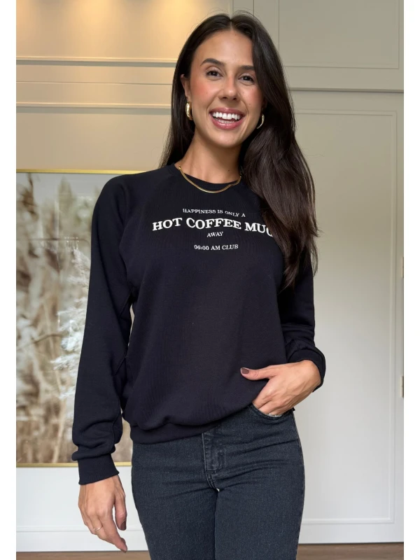 BLUSA MOLETOM COFFEE - COSH JEANS - Preto