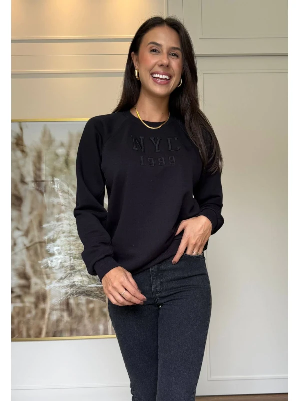 BLUSA MOLETOM NYC - COSH JEANS - Preto