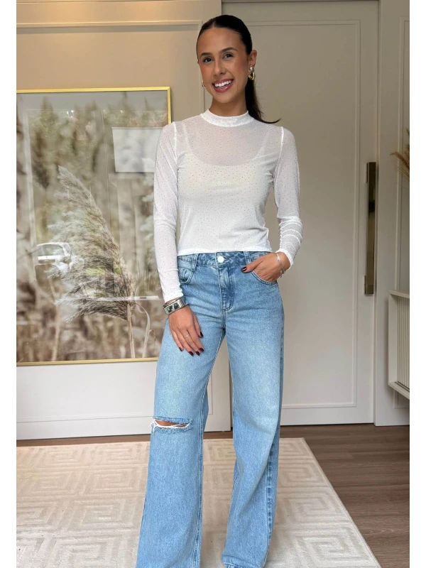 BLUSA SABRINA TULE COM STRASS - COSH JEANS - Branco