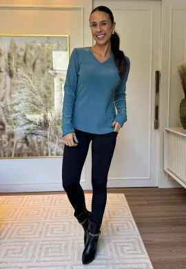 BLUSA TERMICA FEMININA DECOTE V LARI - COSH JEANS - Marinho