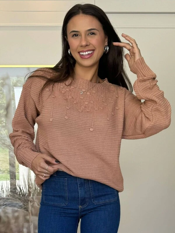 BLUSA TRICÔ BOLINHAS - COSH JEANS - Bege