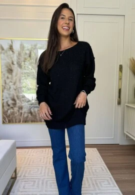 BLUSA TRICÔ BOLINHAS - COSH JEANS - Preto