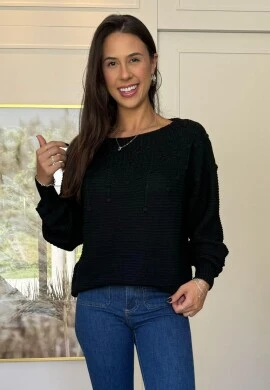 BLUSA TRICÔ BOLINHAS - COSH JEANS - Preto