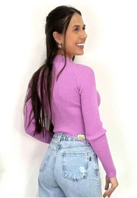 BLUSA TRICOT COM AMARRAÇÃO EM CORDÃO  COSH JEANS - Lilas