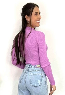 BLUSA TRICOT COM AMARRAÇÃO EM CORDÃO  COSH JEANS - Lilas