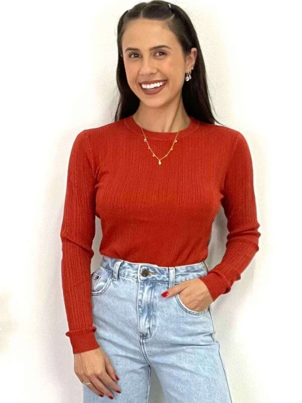 BLUSA TRICOT DETALHADA FEMININA MANGAS LONGAS  COSH JEANS - Ferrugem