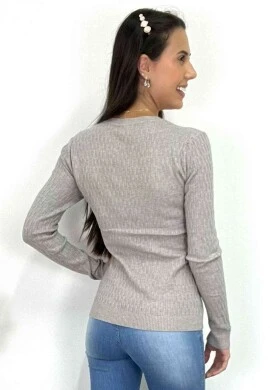 BLUSA TRICOT FEMININA DETALHADA  COSH JEANS - Caqui
