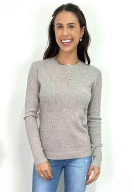 BLUSA TRICOT FEMININA DETALHADA  COSH JEANS - Caqui