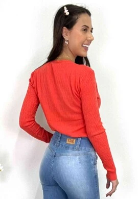 BLUSA TRICOT FEMININA DETALHADA  COSH JEANS - Coral