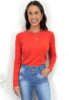 BLUSA TRICOT FEMININA DETALHADA  COSH JEANS - Coral