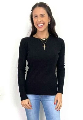 BLUSA TRICOT FEMININA DETALHADA  COSH JEANS - Preto