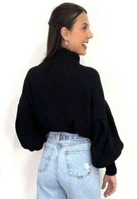 BLUSA TRICOT MANGA BUFANTE E GOLA ALTA  COSH JEANS - Preto