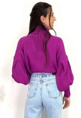 BLUSA TRICOT MANGA BUFANTE E GOLA ALTA  COSH JEANS - Roxo