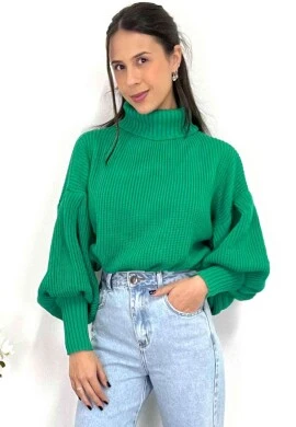 BLUSA TRICOT MANGA BUFANTE E GOLA ALTA  COSH JEANS - Verde