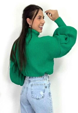 BLUSA TRICOT MANGA BUFANTE E GOLA ALTA  COSH JEANS - Verde