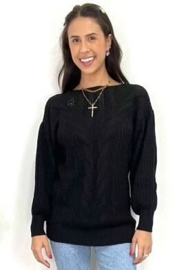 BLUSA TRICOT MANGA LONGA  COSH JEANS - Preto