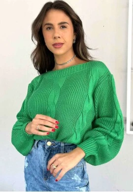 BLUSA TRICOT TRANÇADA  COSH JEANS - Verde