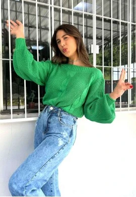 BLUSA TRICOT TRANÇADA  COSH JEANS - Verde