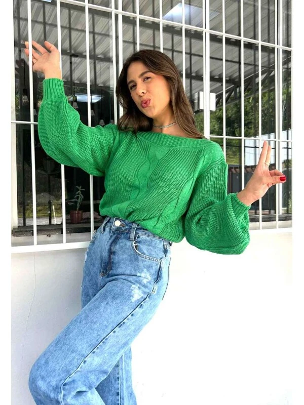 BLUSA TRICOT TRANÇADA  COSH JEANS - Verde