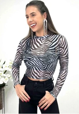 BLUSA TULE ZEBRA TRANSPARENTE FEMININA  COSH JEANS - Zebra
