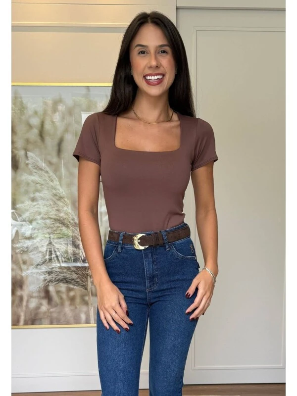 BODY DE MANGAS SOFIA - COSH JEANS - Marrom