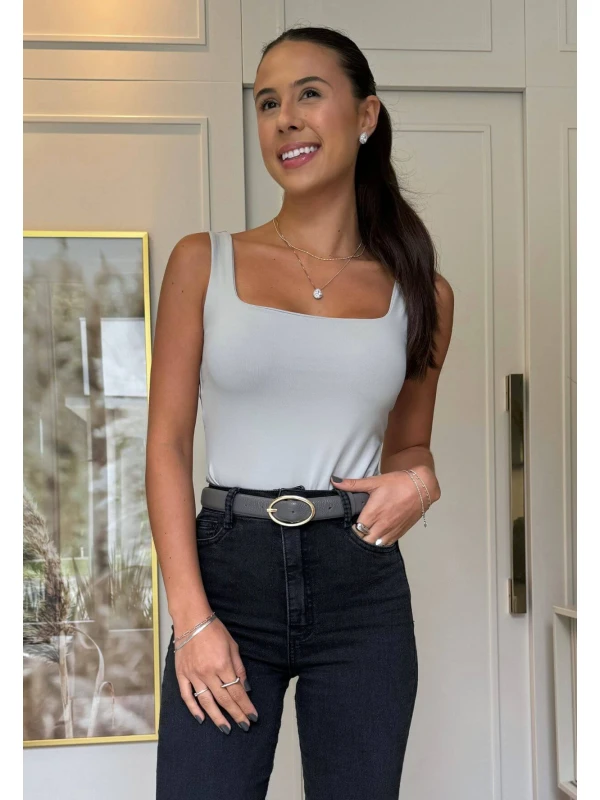 BODY DECOTE QUADRADO MARIA - COSH JEANS - Cinza