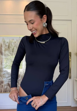 BODY FEMININO GOLA ALTA LAURA - COSH JEANS - Preto