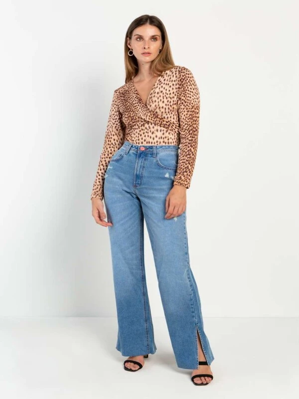 BODY JUSTO FEMININO DE ONÇA  COSH JEANS - Onça