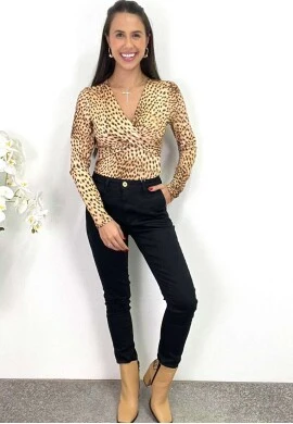 BODY JUSTO FEMININO DE ONÇA  COSH JEANS - Onça