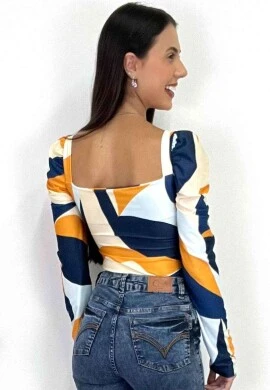 BODY MANGA LONGA ESTAMPADO  COSH JEANS - Mostarda
