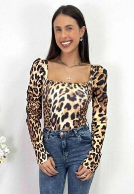 BODY MANGA LONGA ESTAMPADO  COSH JEANS - Onça